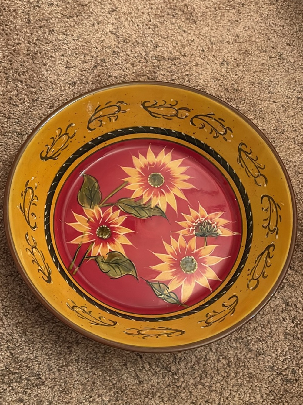 Pier 1 - Hand-Painted Sunflower Serving/Salad Bowl - Yellow & Red